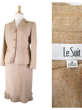 Le Suit Womens Plus Size Tan Rust Salmon Skirt Suit 14 Formal Business Career